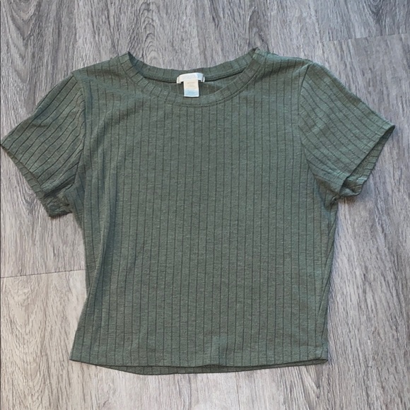 Bozzolo Green Ribbed Crop T-Shirt - Picture 1 of 2